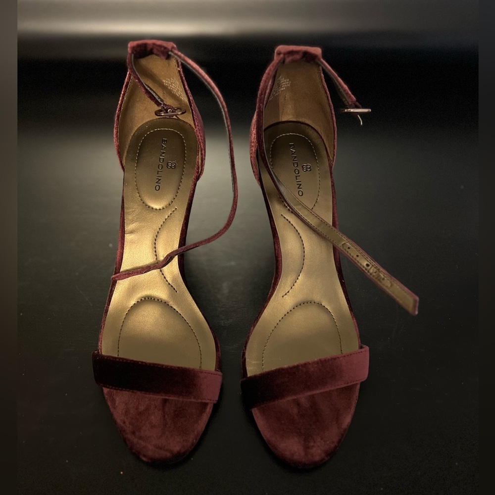 Burgundy Velvet Ankle Strap Heels